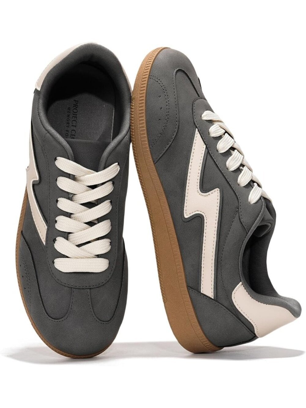 Women's Grey Memory Foam Closed Toe Lace-Up Leather Sneakers